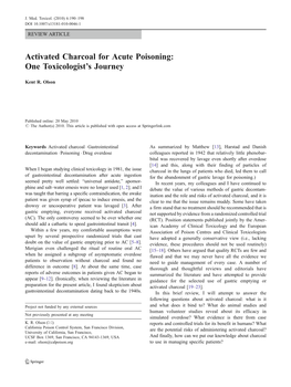 Activated Charcoal for Acute Poisoning: One Toxicologist’S Journey