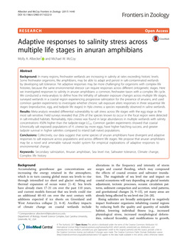 Adaptive Responses to Salinity Stress Across Multiple Life Stages in Anuran Amphibians Molly A