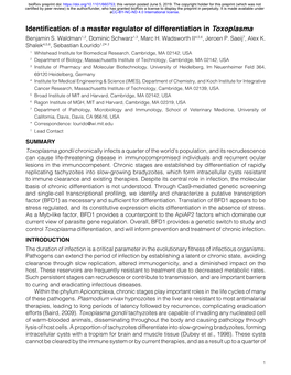 Identification of a Master Regulator of Differentiation in Toxoplasma