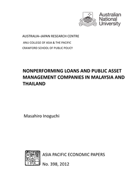 Nonperforming Loans and Public Asset Management Companies in Malaysia and Thailand