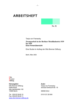 Nr. 31 Zwangsarbeit in Der Berliner Metallindustrie 1939 Bis 1945