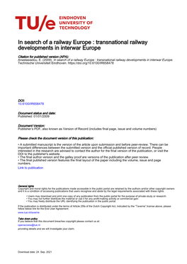 In Search of a Railway Europe : Transnational Railway Developments in Interwar Europe