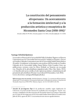 La Constitución Del Pensamiento Afroperuano. Un Acercamiento a La