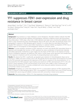 YY1 Suppresses FEN1 Over-Expression and Drug