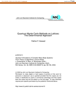 Quantum Monte Carlo Methods on Lattices: the Determinantal Approach