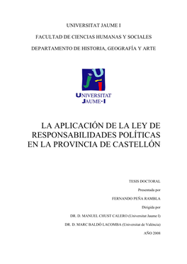 La Aplicación De La Ley De Responsabilidades Políticas En La Provincia De Castellón