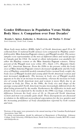 Gender Differences in Population Versus Media Body Sizes: a Comparison Over Four Decades1