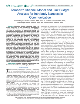 Terahertz Channel Model and Link Budget Analysis for Intrabody Nanoscale Communication Hadeel Elayan, Student Member, IEEE, Raed M