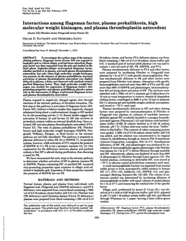 Interactions Among Hageman Factor, Plasma Prekallikrein, High