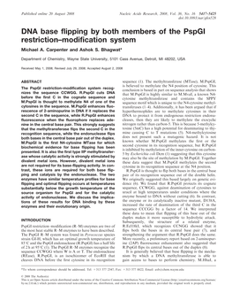 DNA Base Flipping by Both Members of the Pspgi Restriction–Modification System Michael A