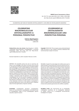 Celebrating Macromolecular Crystallography: a Personal Under the Terms of the Creative Commons Attribution-Non Perspective”