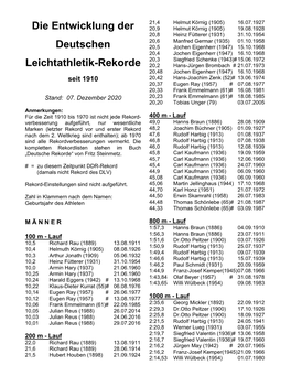Die Entwicklung Der Deutschen Leichtathletik-Rekorde