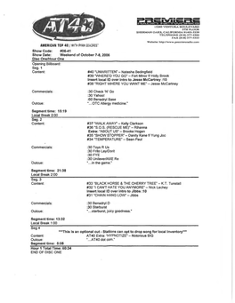 AMERICAN TOP 40 / Wffk PYAN SEACRES7 Show Code: #06-41 Show Date: Weekend of October 7-8, 2006 Disc One/Hour One Opening Billboard: Seg