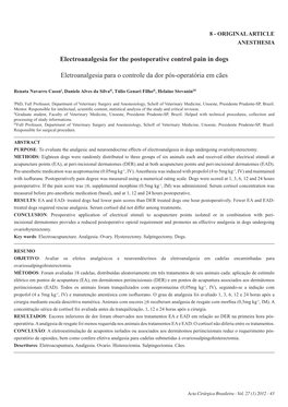 Electroanalgesia for the Postoperative Control Pain in Dogs Eletroanalgesia Para O Controle Da Dor Pós-Operatória Em Cães