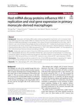 Host Mrna Decay Proteins Influence HIV-1 Replication and Viral Gene