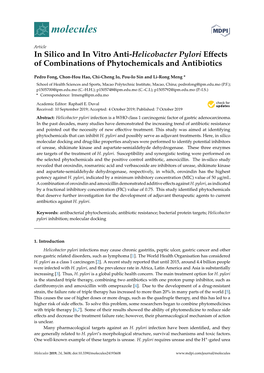 In Silico and in Vitro Anti-Helicobacter Pylori Effects of Combinations Of