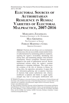 Zavadskaya Et Al Russia Electoral Authoritarian