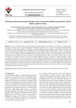 Messinian Paleoenvironmental Changes in the Easternmost Mediterranean Basin: Adana Basin, Southern Turkey