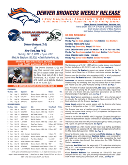 Denver Broncos Weekly Release (At N.Y. Jets, 10/7/18)