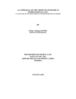 An Appraisal of the Crime of Genocide in International Law: a Case Study of Its Applicability to Some Incidences in Nigeria