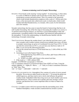 Common Terminology Used in Synoptic Meteorology