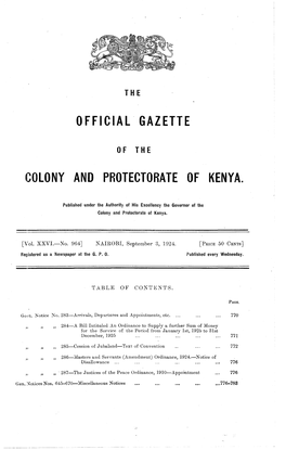 OFFICIAL GAZETTE Lcolony and PROTECTORATE of KENYA