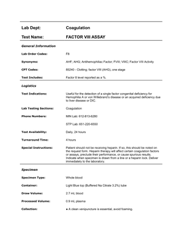 Factor Viii Assay