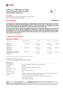 5.50% P.A. CHF Kick-In GOAL Linked to Worst of Sika / Sulzer / OC Oerlikon Issued by UBS AG, London Branch