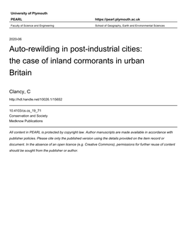 Auto-Rewilding in Post-Industrial Cities: the Case of Inland Cormorants in Urban Britain