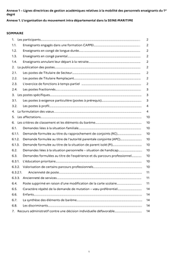 Annexe 1 – Lignes Directrices De Gestion Académiques Relatives À La Mobilité Des Personnels Enseignants Du 1Er Degré