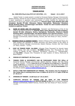 Of 2 EASTERN RAILWAY HOWRAH DIVISION TENDER NOTICE No