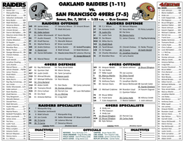 Oakland Raiders (1-11) San Francisco 49Ers (7-5)