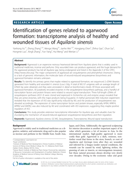 Identification of Genes Related to Agarwood Formation: Transcriptome