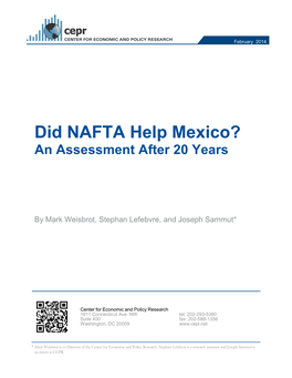 Did NAFTA Help Mexico?: an Assessment After 20 Years 1