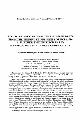 Exotic Triassic Pelagic Limestone Pebbles from the Pieniny Klippen Belt of Poland: a Further Evidence for Early Mesozoic Rifting in West Carpathians