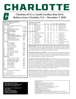 Vs. South Carolina State (0-4) Halton Arena, Charlotte, NC