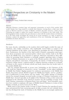 Recent Perspectives on Christianity in the Modern Arab World Laura Robson* Department of History, Portland State University