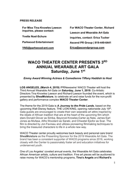 2019 Wearable Art Gala Press Release