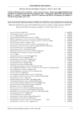 Elenco Dei Soggetti Beneficiari Dei Contributi Di Competenza Dell’Esercizio Finanziario 2004 - “Disciplinare Relativo Alle Attività Previste Dall’Art