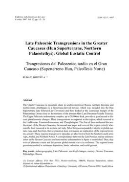 Late Paleozoic Transgressions in the Greater Caucasus (Hun Superterrane, Northern Palaeotethys): Global Eustatic Control
