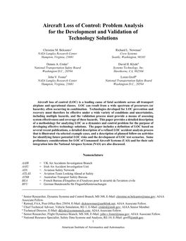 Aircraft Loss of Control: Problem Analysis for the Development and Validation of Technology Solutions