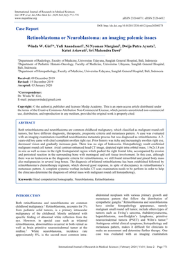 Retinoblastoma Or Neuroblastoma: an Imaging Polemic Issues