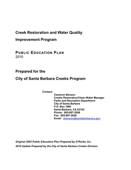 Creek Restoration and Water Quality Improvement Program Prepared for the City of Santa Barbara Creeks Program