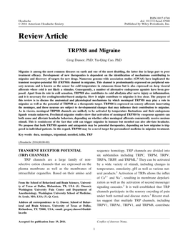 TRPM8 and Migraine