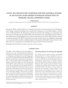 Euro-American Whaler Interaction on Herschel Island, Northern Yukon T