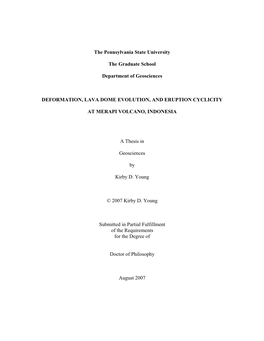 The Pennsylvania State University the Graduate School Department of Geosciences DEFORMATION, LAVA DOME EVOLUTION, and ERUPTION C