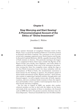 Stop Worrying and Start Sowing! a Phenomenological Account of the Ethics of “Divine Investment”