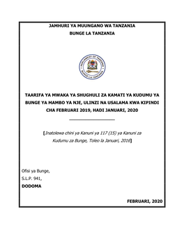 Inatolewa Chini Ya Kanuni Ya 117 (15) Ya Kanuni Za Kudumu Za Bunge, Toleo La Januari, 2016]