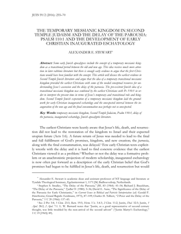 The Temporary Messianic Kingdom in Second Temple Judaism and the Delay of the Parousia: Psalm 110:1 and the Development of Early Christian Inaugurated Eschatology