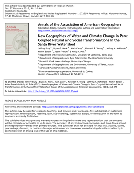 New Geographies of Water and Climate Change in Peru: Coupled Natural and Social Transformations in the Santa River Watershed Jeffrey Bury a , Bryan G